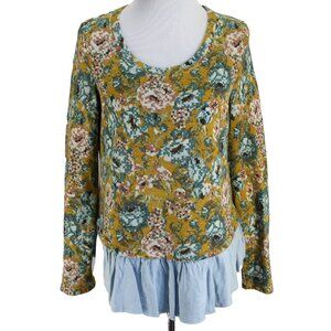 Lilka Goldenrod Ruffled Pullover Womens Size M Floral Knit Top Anthropologie